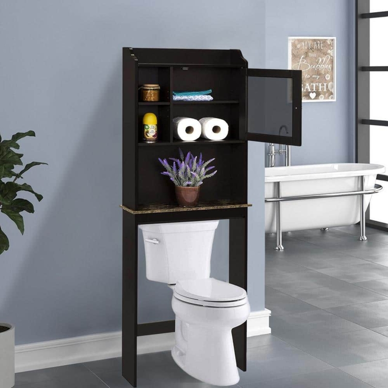 Slim Over The Toilet Storage Cabinet with Solid Doors, Matte Black.