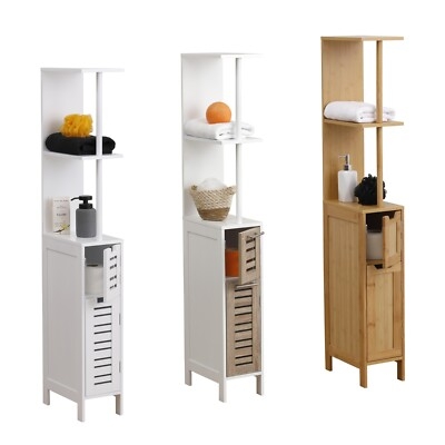 Slim Storage Cabinet  Freestanding Bathroom Organizer with Shelves | eBay
