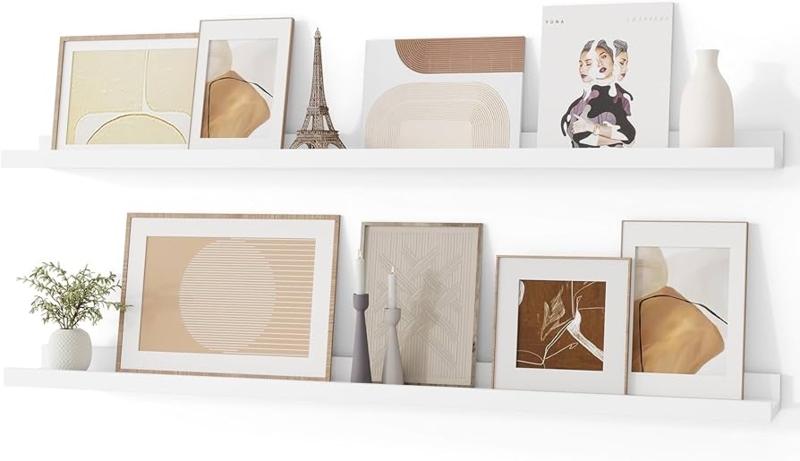 Slim White Picture Ledge Set: Minimalist U-Shape Floating Shelves