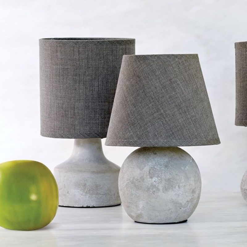 Small Grey Cement Table Lamp with Drum Shade, 8-Inch