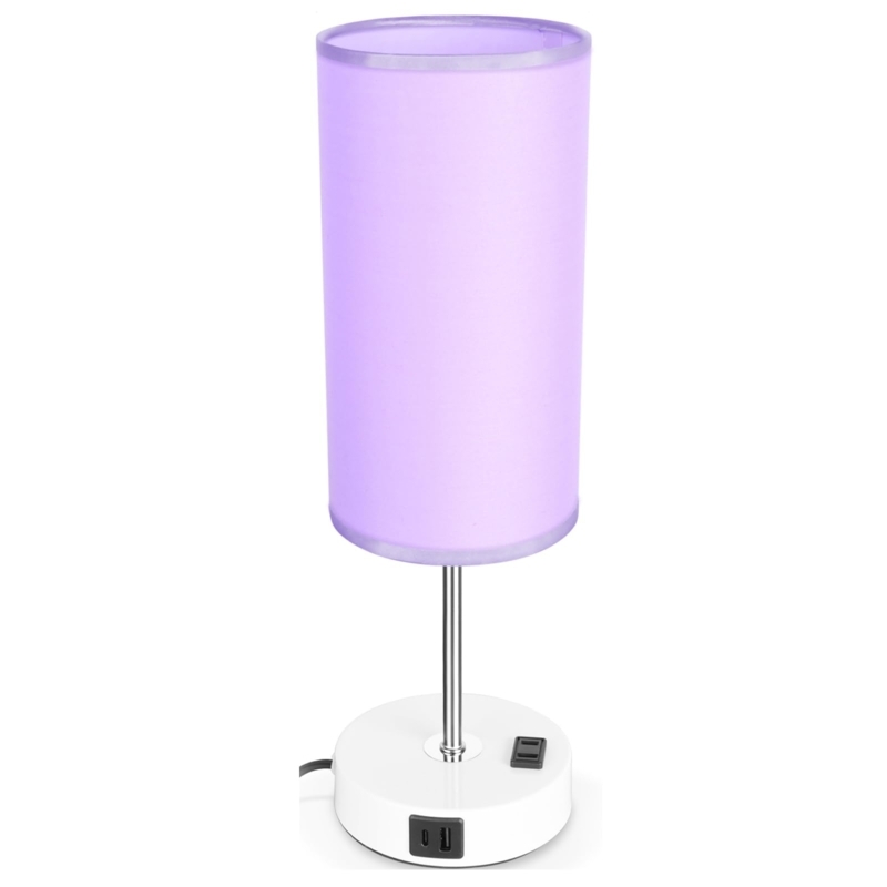 Small Purple Glass Table Lamp with Gold Base and USB Port
