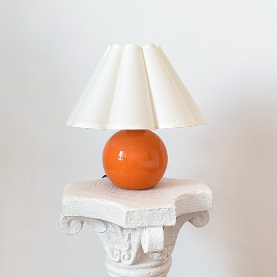 Small Table Lamp: Ceramic Base with Cream Scalloped Pleated Shade