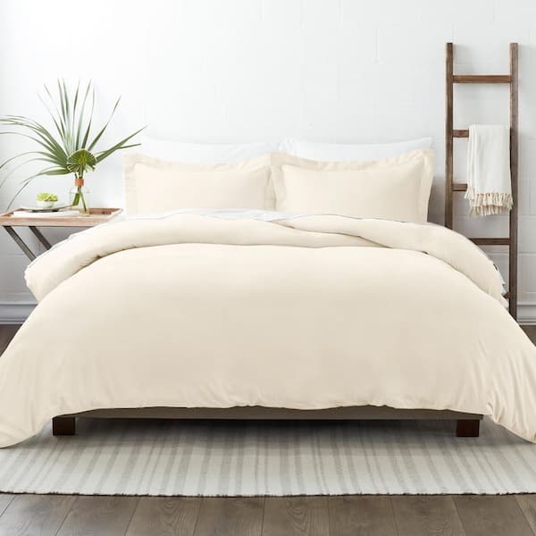 Smooth Fabric Duvet Cover Set Cream Clean Edges Modern Minimalist