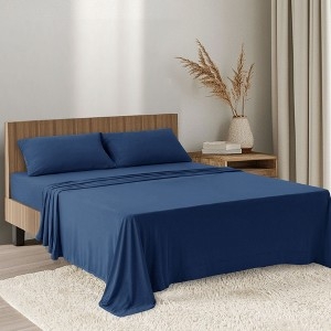 Soft Blue Jersey Sheet Set Heathered Envelope Closure