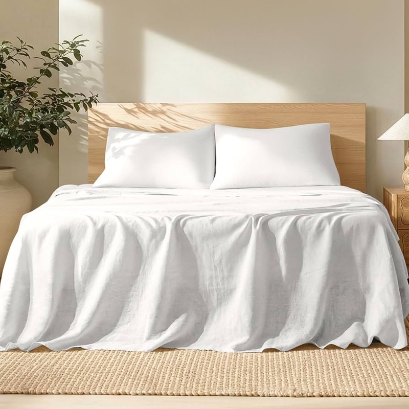 Soft White Linen Sheet Set for Minimalist Bedroom Ideas.
