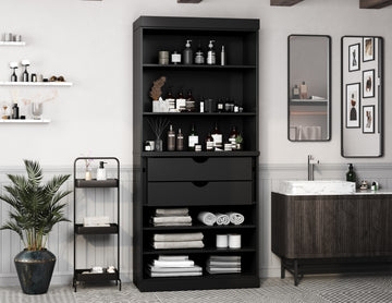 Solid Wood Cabinet with Shaker Panel Drawers and Slatted Base