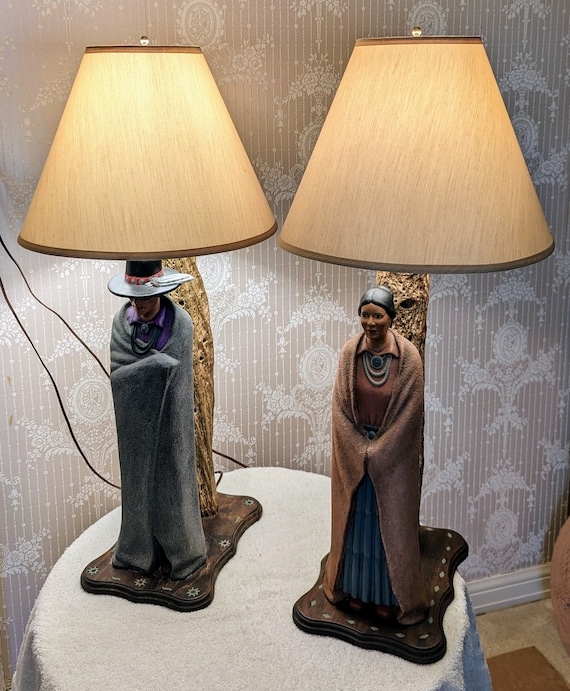 Southwestern Table Lamps Geometric Patterned Ceramic Bases Terracotta