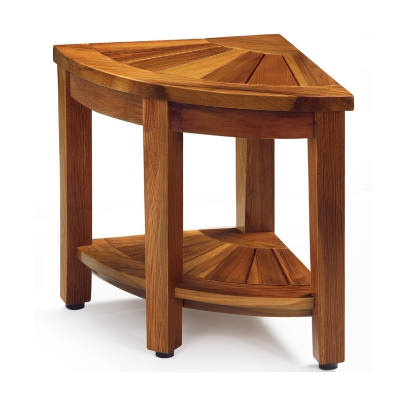 Space Saving Corner Shower Bench with Triangular Slatted Top