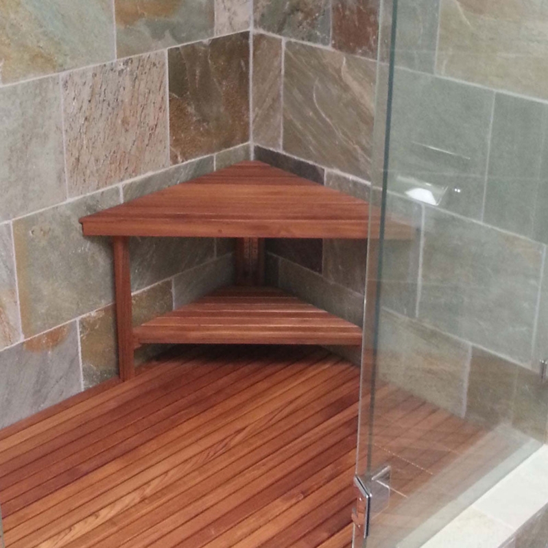 Space Saving Shower Bench: Triangular Slatted Corner Seat