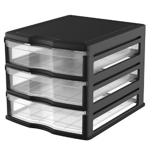 Stackable Drawer Organizer with Transparent Fronts and Black Frame