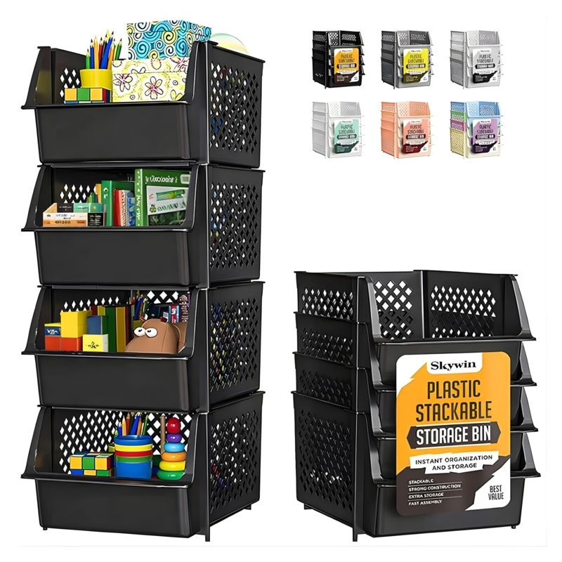 Stackable Kitchen Storage Bins with Open Front Access for Pantry Snacks