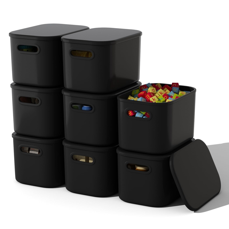Stackable Pantry Storage Bins with Lids and Integrated Handles