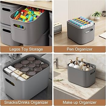 Stackable Storage Containers, Charcoal and Beige Contrast with Integrated Handles