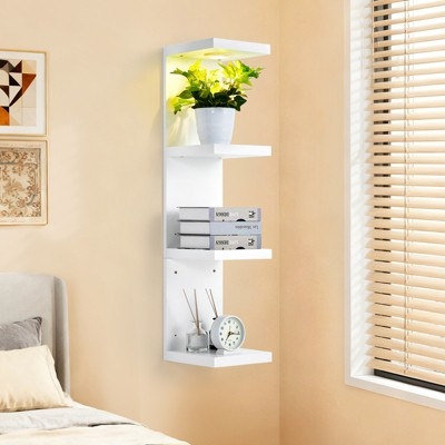 Staggered White Floating Shelves with U-Shaped Profile for Display