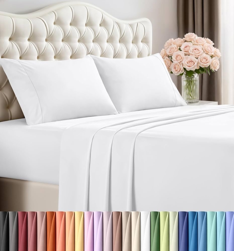 Stark White Sheet Set, Microfiber Weave, Crisp White Bedding Styling.