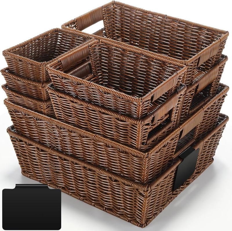 Storage Basket Multi-Size Set with Integrated Metal Label Holders