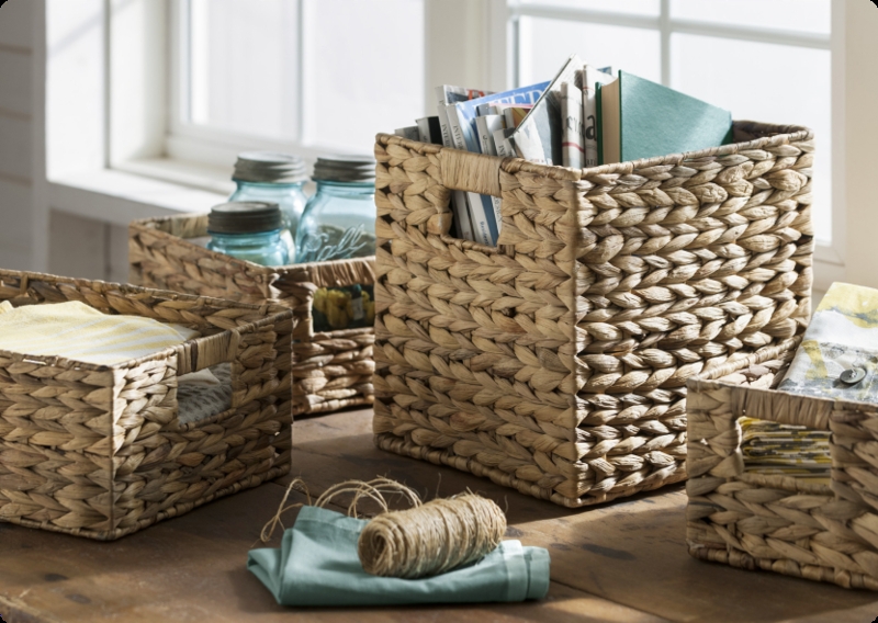 Storage Basket Set featuring Wire with Wood Lid and Material Mixing