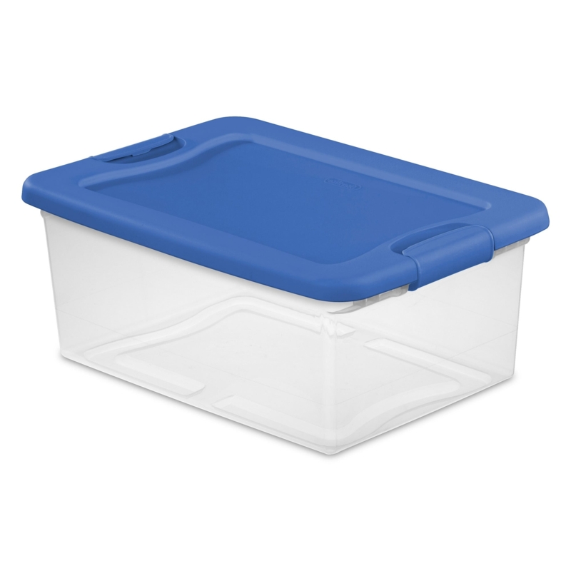 Storage Bin Clear Plastic Latching Lid With Blue Accents