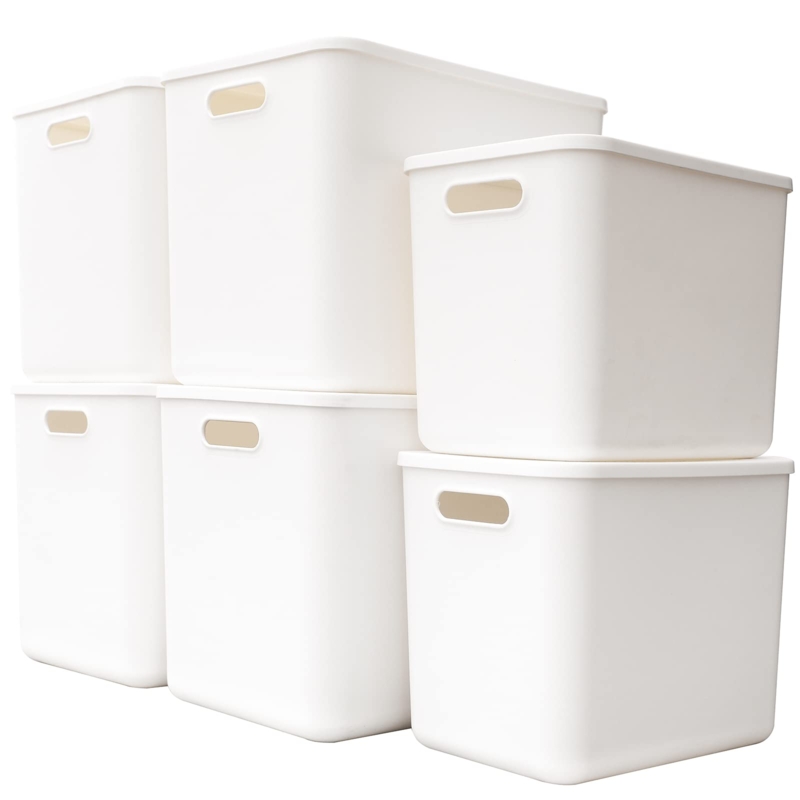 Storage Bin Set 6-Piece Plastic Modular Shelf Organizer Bins
