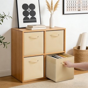 Storage Bin Set of 6 with Contrast Faux Leather Handles