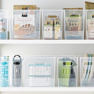 Storage Bin Translucent Blue Tint Plastic With Handle Cutouts