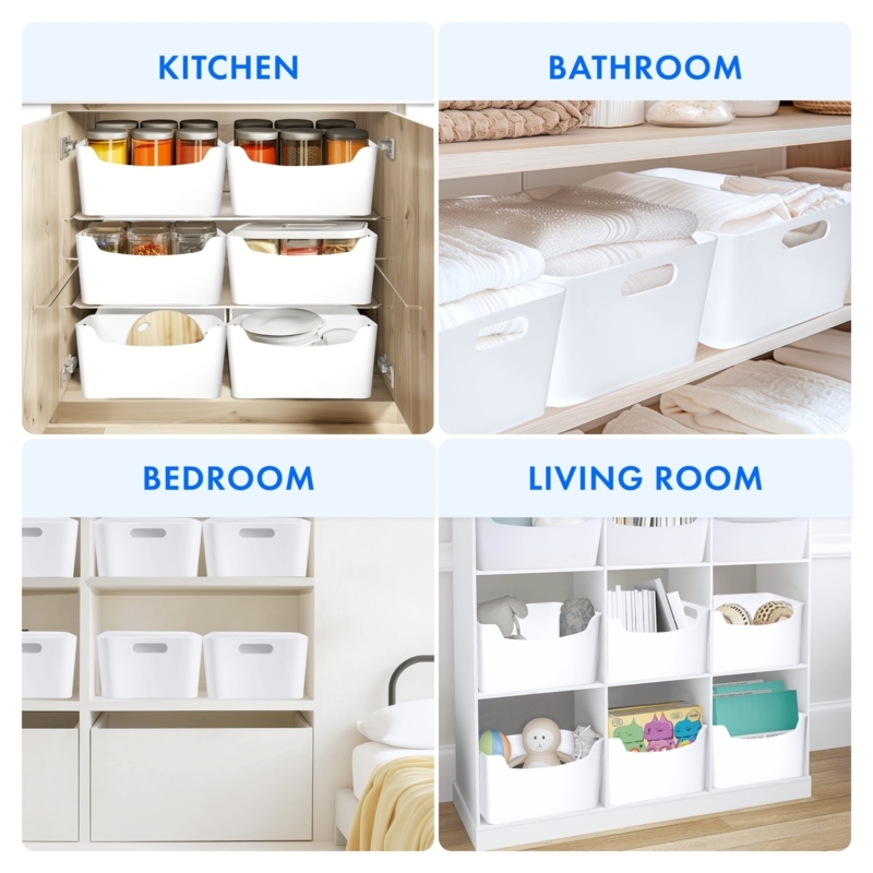 Storage Bin with Cutout Handles for Multi-Purpose Home Storage System.