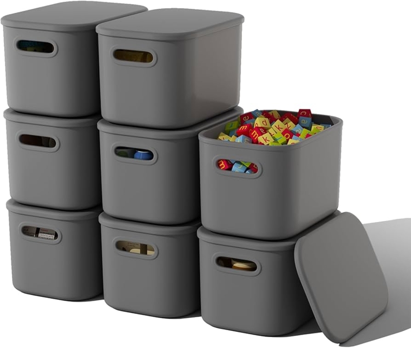 Storage Bins with Translucent Lids, Dark Grey Plastic Stackable Containers