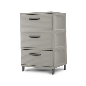 Storage Cabinet, 3-Drawer Vertical Unit with Frosted Fronts and Recessed Pulls