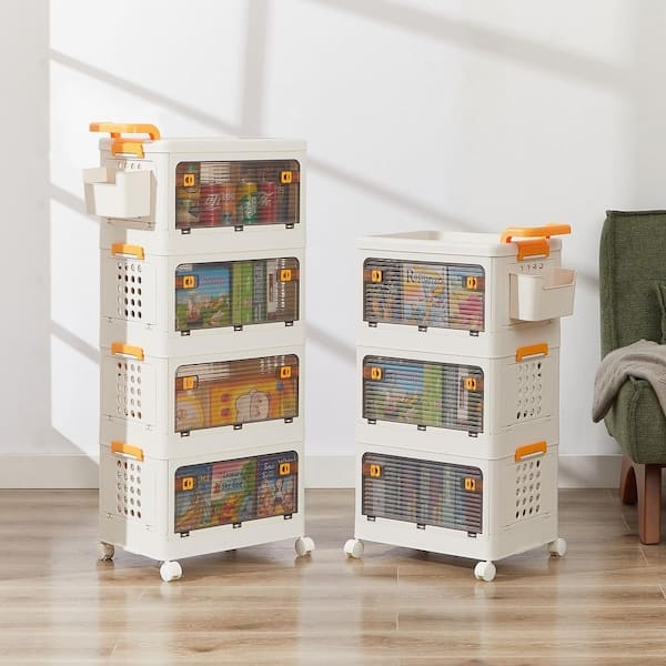 Storage Cabinet 4-Tier Stackable with Tinted Doors