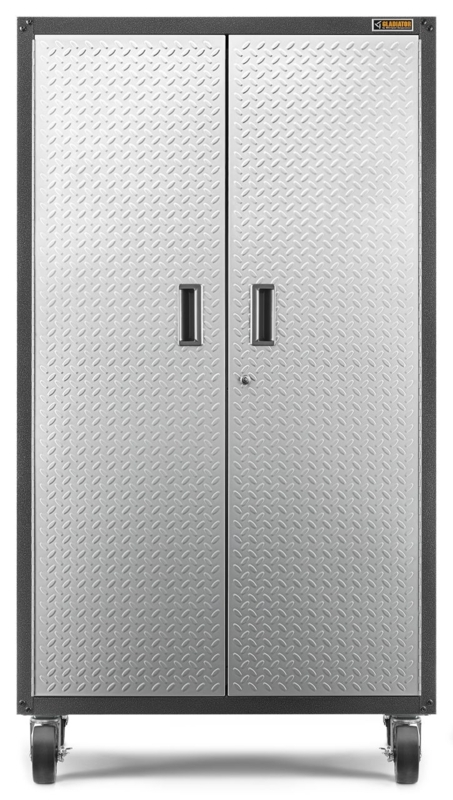 Storage Cabinet Gray Steel Diamond Plate Mobile Casters Industrial