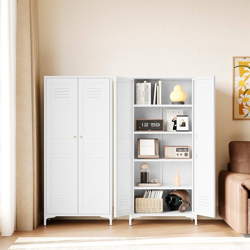 Storage Cabinet Metal Fluted Glass Panels Tapered Feet Pantry