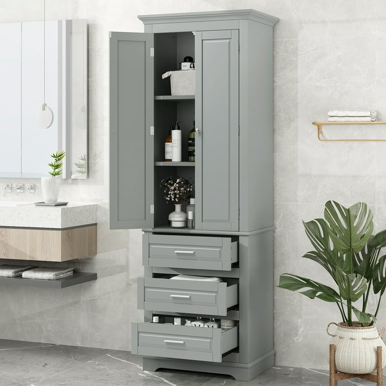 Storage Cabinet Slim Profile Cutout Handles Three Drawers
