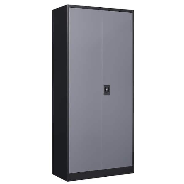 Storage Cabinet: Tall Black and Gray Two-Tone Metal Utility Cabinet
