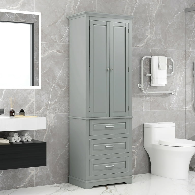 Storage Cabinet Tall Slim Tower Matte Finish Three Drawers