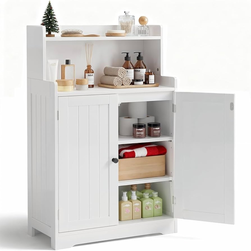 Storage Cabinet White Shaker Style with Leveling Feet, Freestanding Unit