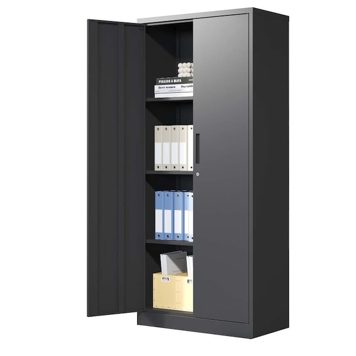 Storage Cabinet with Matte Black Finish and Tall Vertical Silhouette