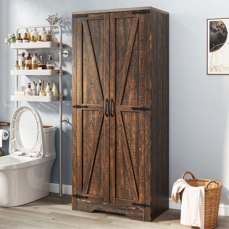 Storage Cabinet with Split Interior Storage for Broom Closet Layout