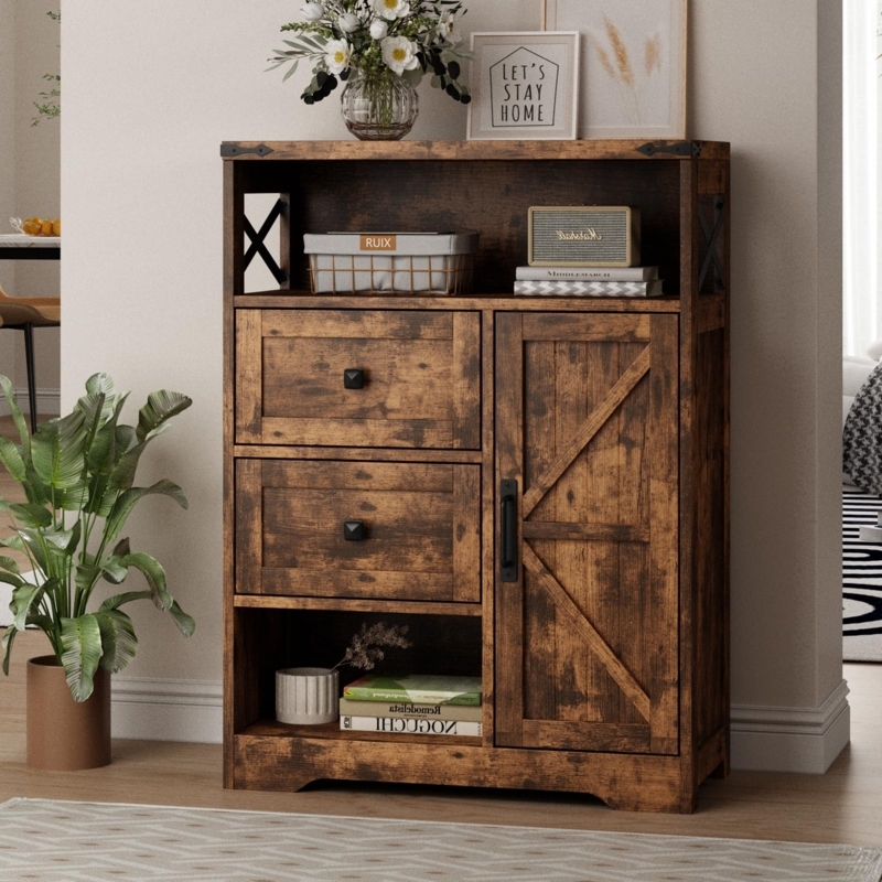 Storage Cabinet with X-Pattern Doors and Cup Pulls for Entryway