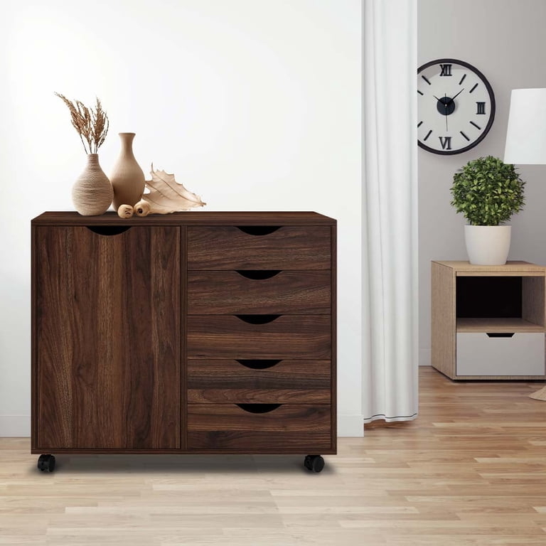 Storage Drawers on Rolling Casters with Five-Drawer Design