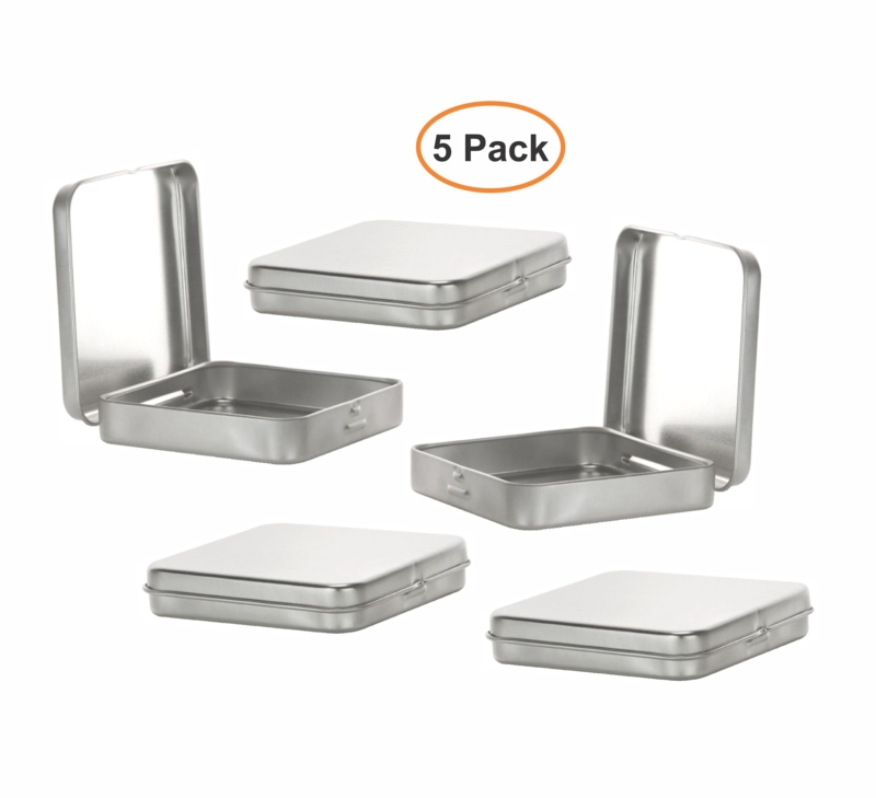 Storage Tin Set of Four Hinged Lid Rectangular Matte and Metallic