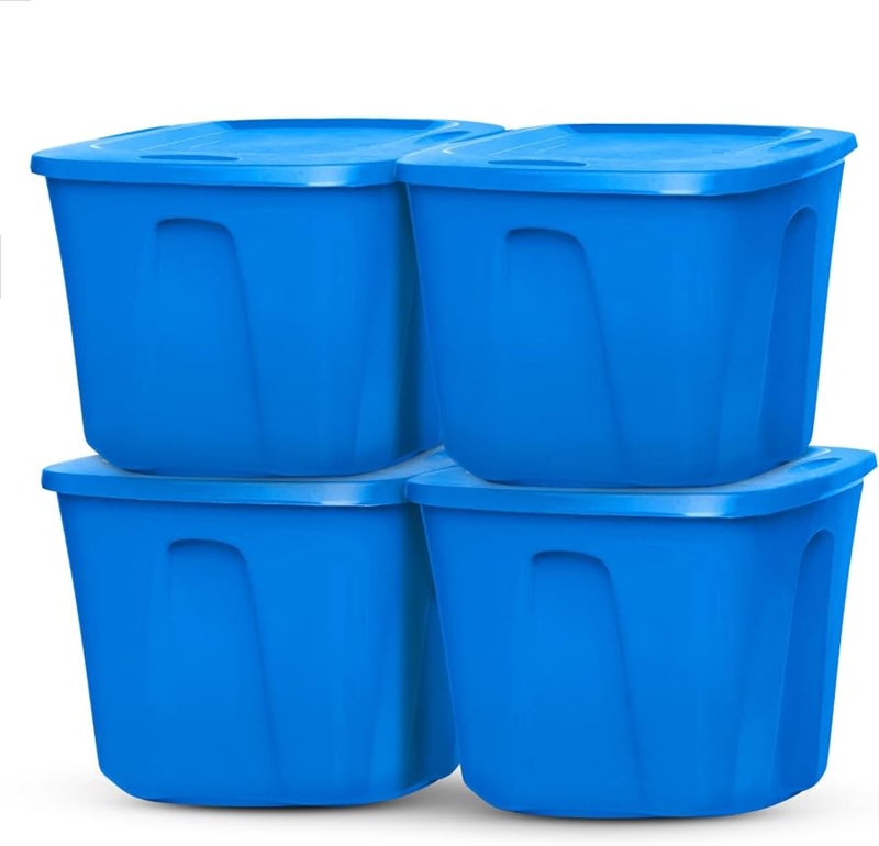 Storage Tote Molded Plastic Horizontal Wave Texture With Lid