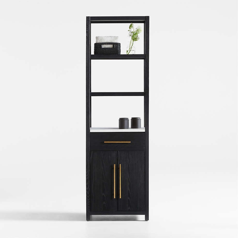 Storage Tower with Black Wood Frame and White Stone Shelves