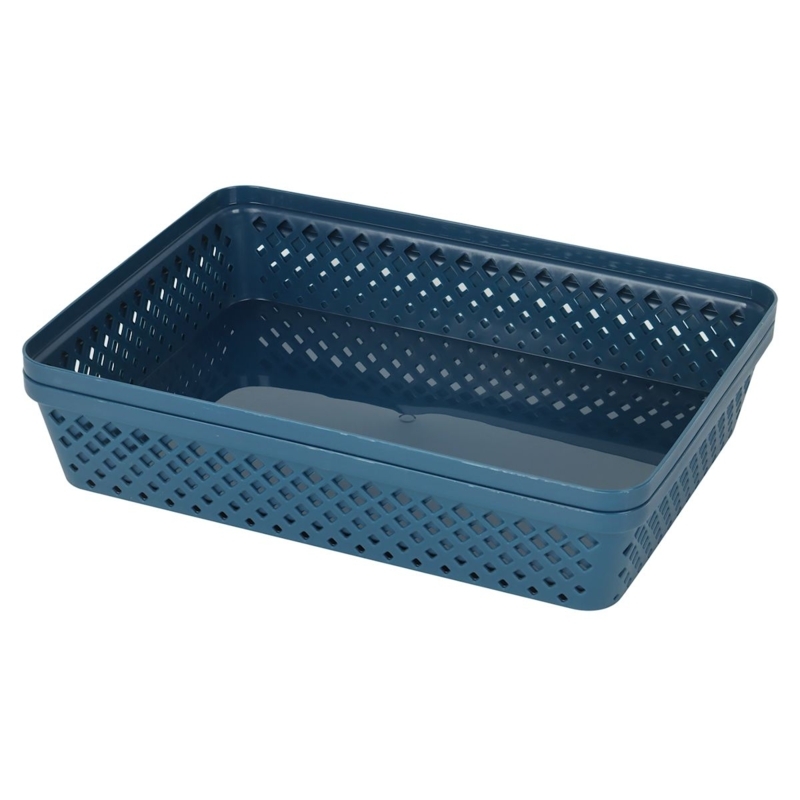 Storage Tray Set Woven Texture Rectangular with Cutout Handles