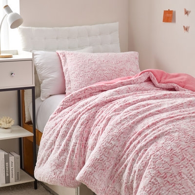 Strawberry Pink Oversized Plush Comforter Set, Extreme Loft Luxurious.