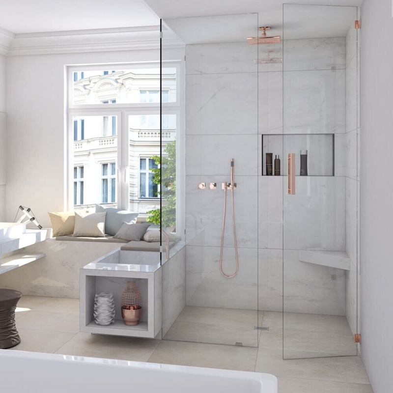 Suspended Shower Bench: Tileable Corner Fit Seat