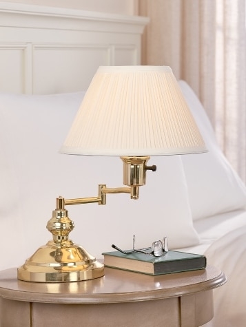 Swing Arm Table Lamp Pleated Shade Tiered Base Traditional Style