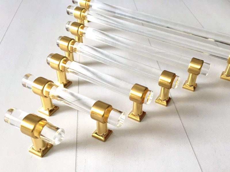 T-Bar Cabinet Pull, Clear Acrylic Handle and Brushed Gold Base