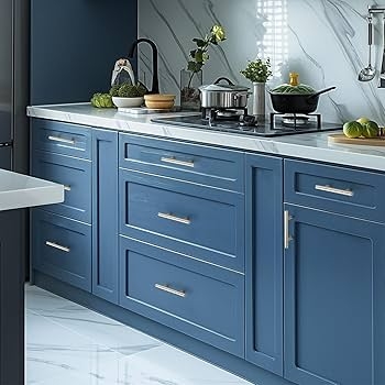 T-bar Cabinet Pulls: Brushed Silver Texture, Extended Ends for Shaker Kitchens.