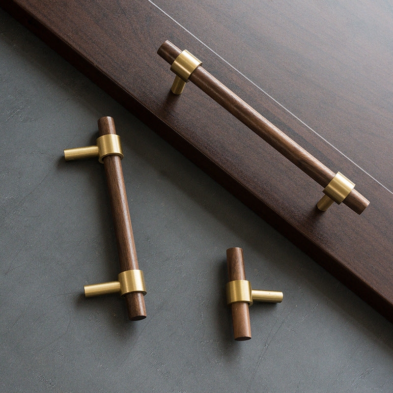 T-Bar Cabinet Pulls Wood & Brass Mixed Material