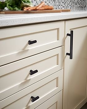 T-Pull Cabinet Knob, Matte Black with Cylindrical Base and Single Hole Mount